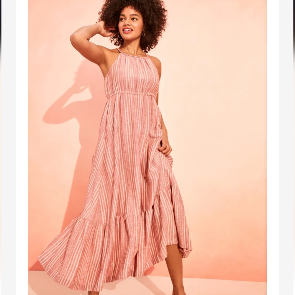 Old Navy Pink Striped Halter Maxi Dress